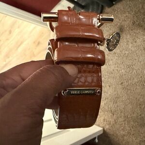 Vince Camuto Tan Leather Belt with Gold Buckle